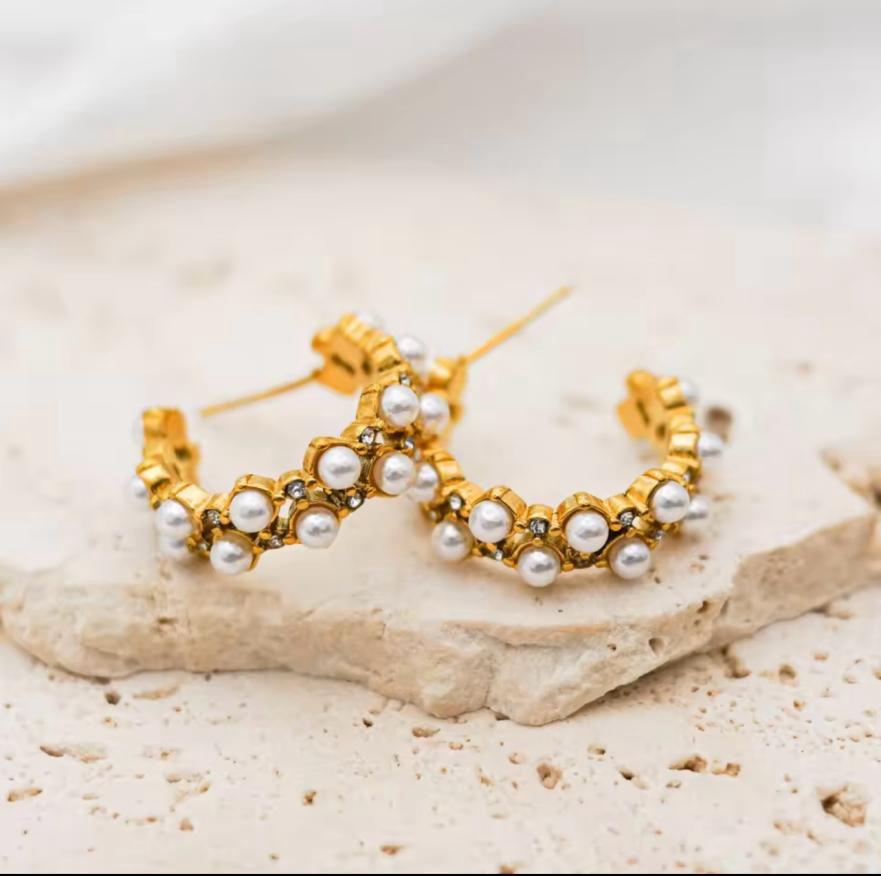 Pearl Zircon Hoops